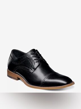 Stacy Adams Men's Black Leather Dickinson Cap-Toe Dress Oxfords